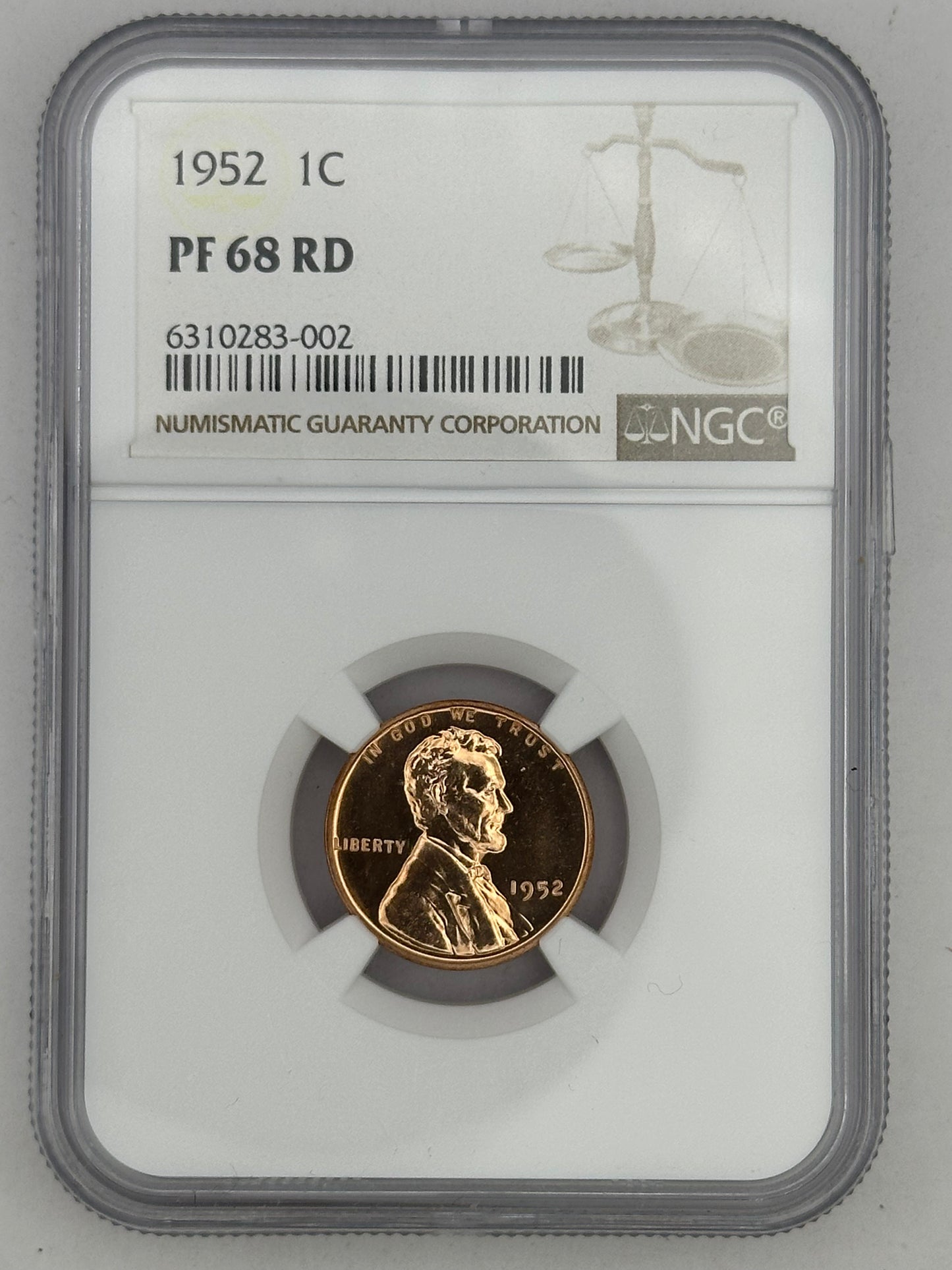 1952 1C PF 68 RED NGC
