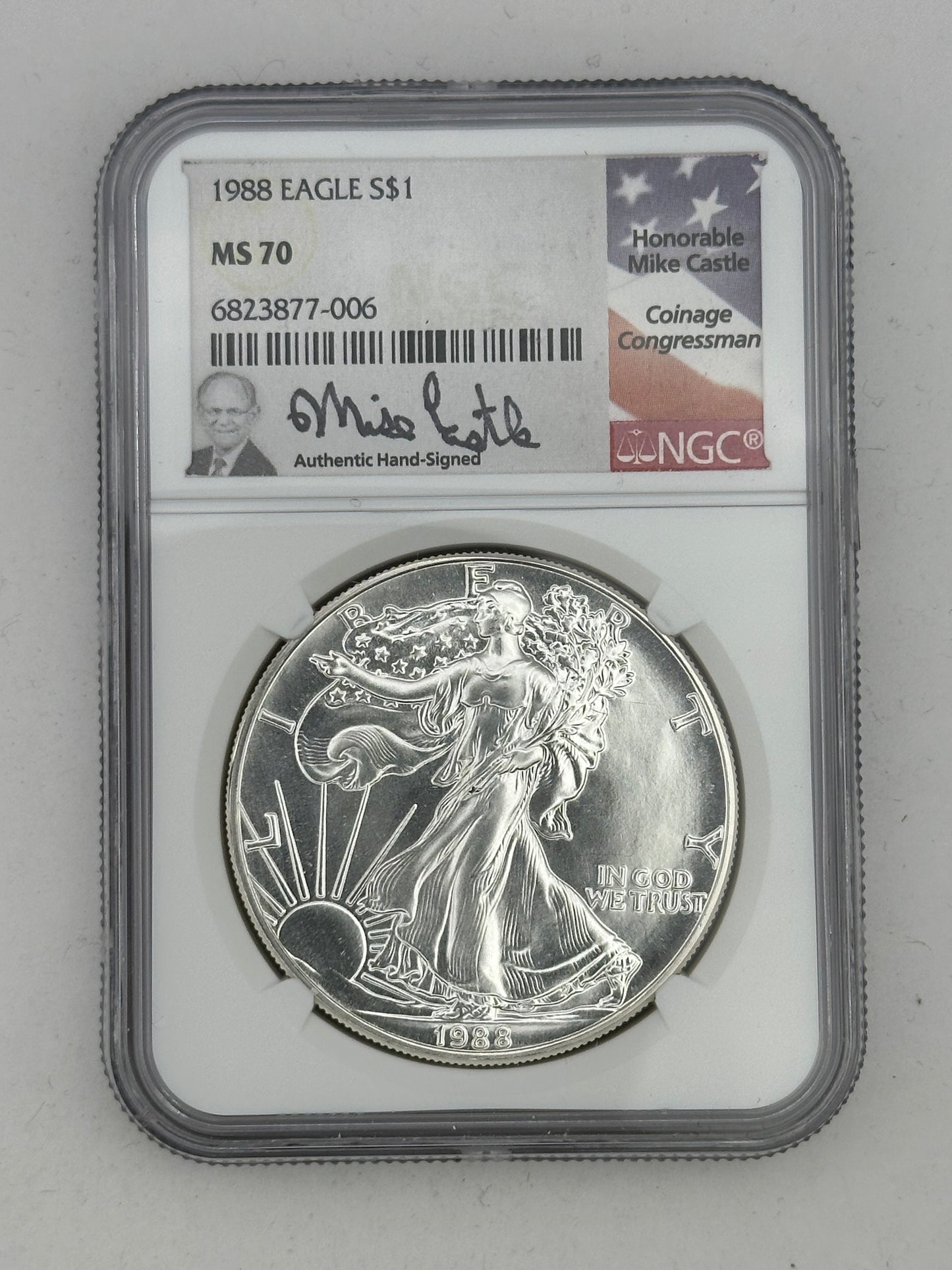 1988 Silver Eagle MS70 – NGC (Mike Castle Signed)  NGC Price Guide $7500.00
