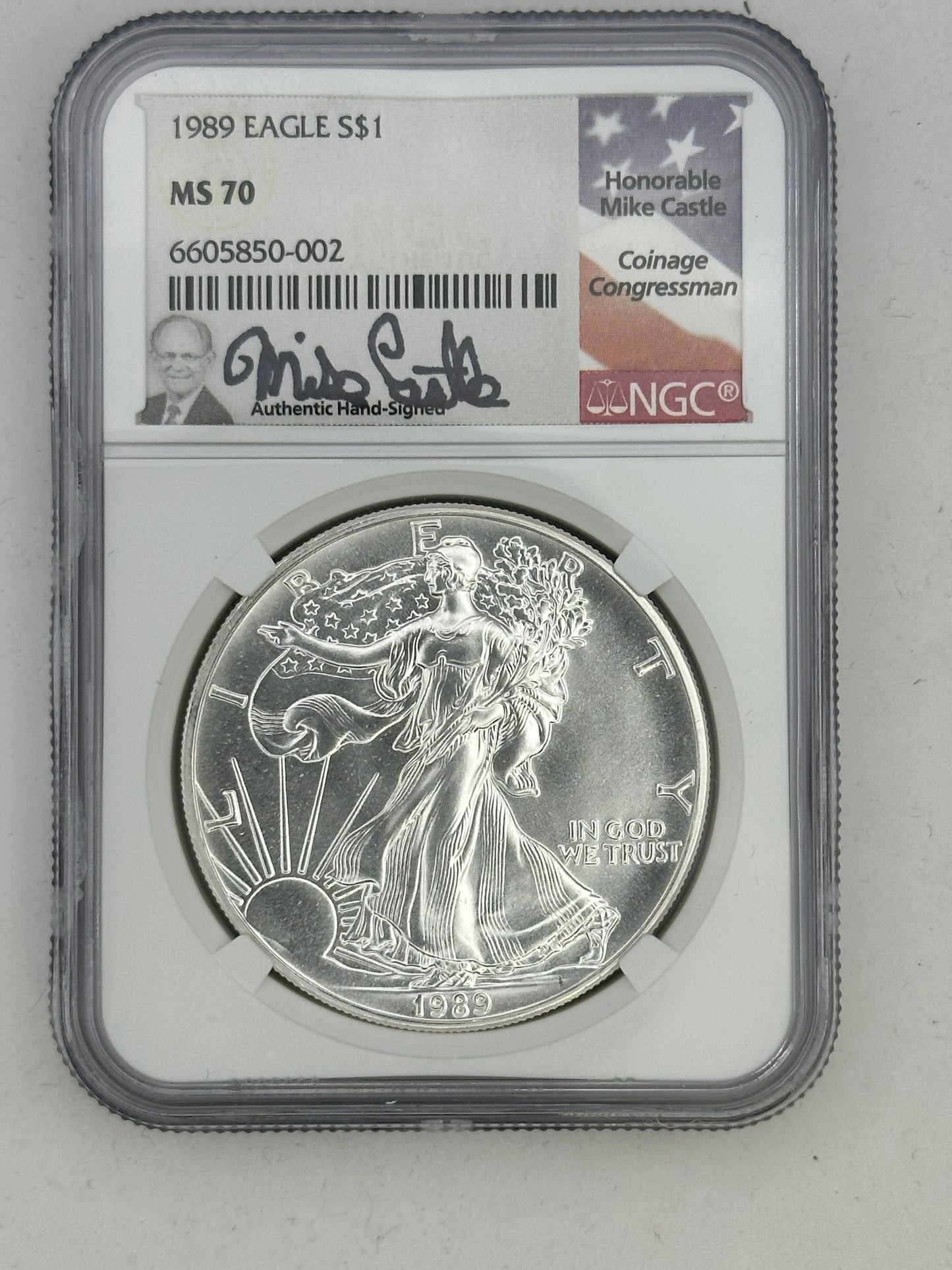 1989 Silver Eagle MS70 – NGC (Mike Castle Signed)