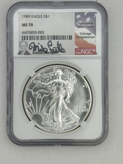 1989 Silver Eagle MS70 – NGC (Mike Castle Signed)