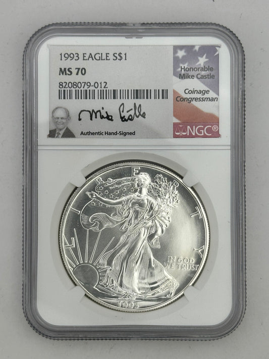 1993 Silver Eagle MS70 – NGC (Mike Castle Signed)