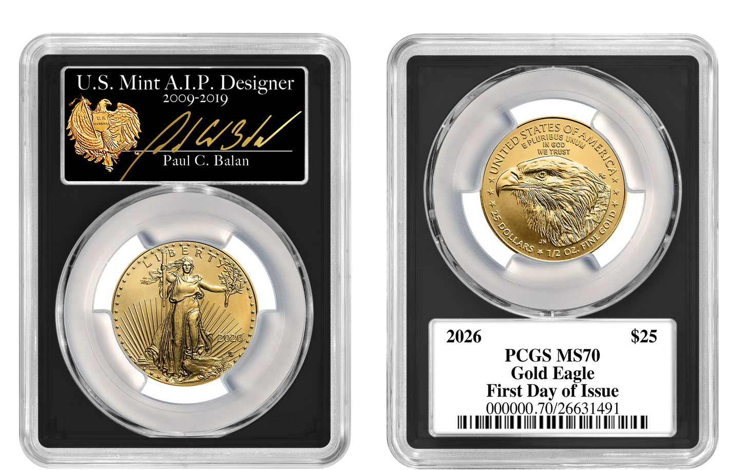 2026 RARE Paul C. Balan (Signed) MS70 $25 Gold Eagle FDOI Black Label Signature Series