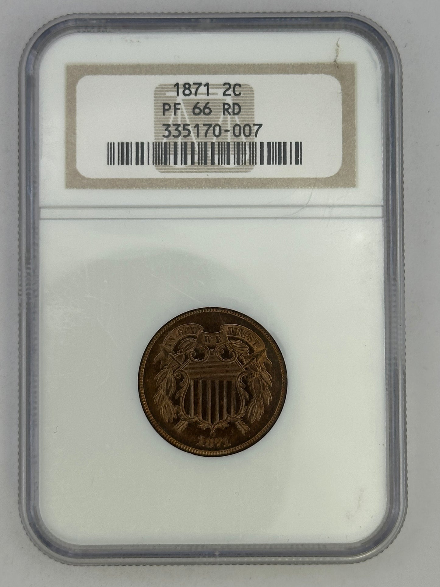 1871 2C RED PF 66 Tied 2nd Finest