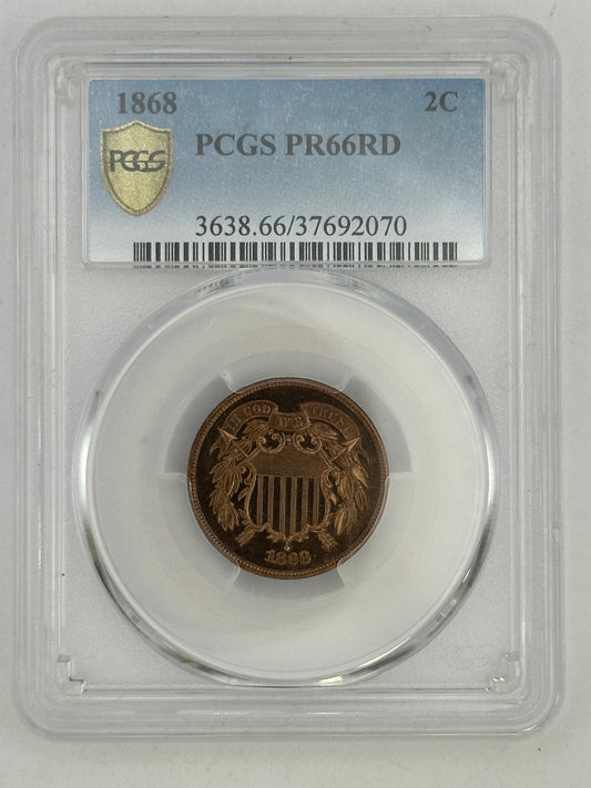 1868 2c PR-66 RD PCGS Pop 17/2 Tied 2nd Finest Known