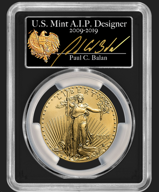 2026 RARE Paul C. Balan (Signed) MS70 $50 Gold Eagle FDOI Black Label Signature Series