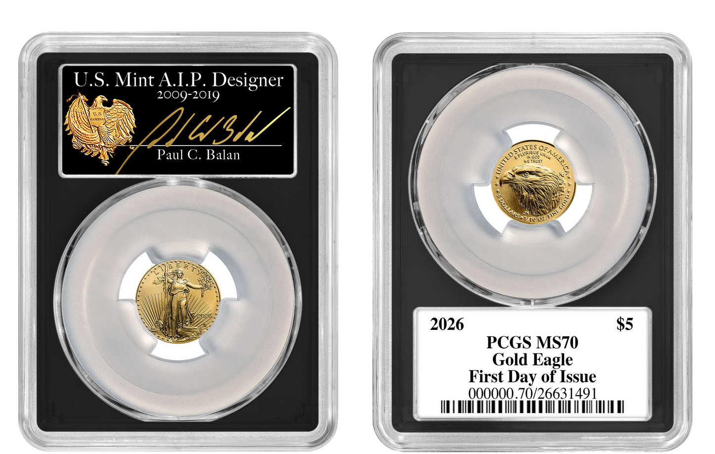 2026 RARE Paul C. Balan (Signed) MS70 $5 Gold Eagle FDOI Black Label Signature Series