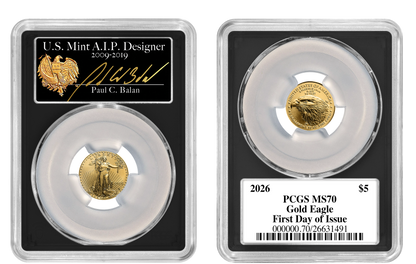 2026 RARE Paul C. Balan (Signed) MS70 $5 Gold Eagle FDOI Black Label Signature Series