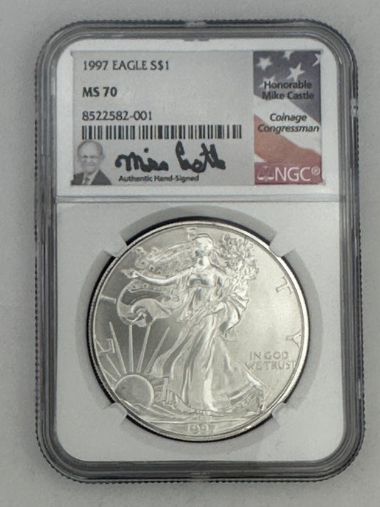 1997 Silver Eagle MS70 – NGC (Mike Castle Signed)