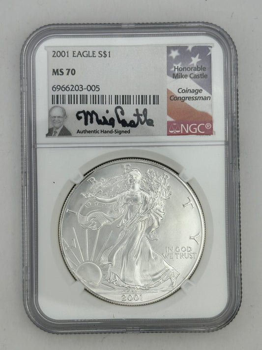 2001 Silver Eagle MS70 – NGC (Mike Castle Signed)