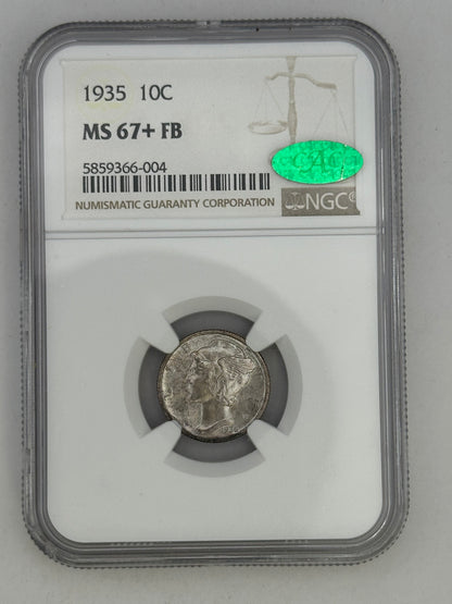 1935 10C MS 67+FB with CAC NGC
