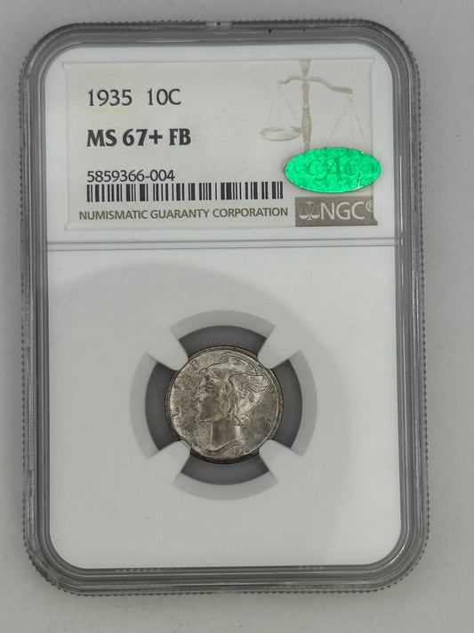 1935 10C MS 67+FB with CAC NGC