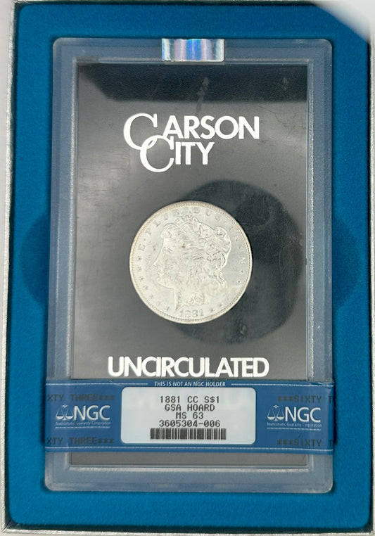 1881-CC Morgan Silver Dollar GSA Box and Paper