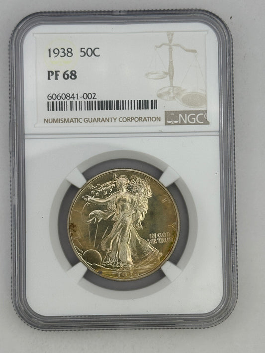 1938 50C Walking Liberty PF 68