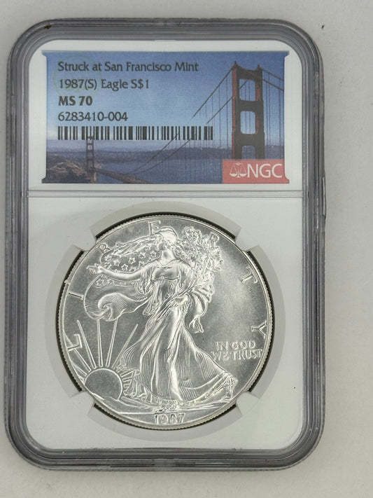 1987 S$1 Eagle Struck at San Francisco Mint MS 70