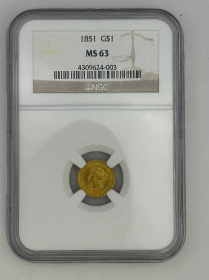 1851 Gold Dollar  MS- 63 NGC (Rare)