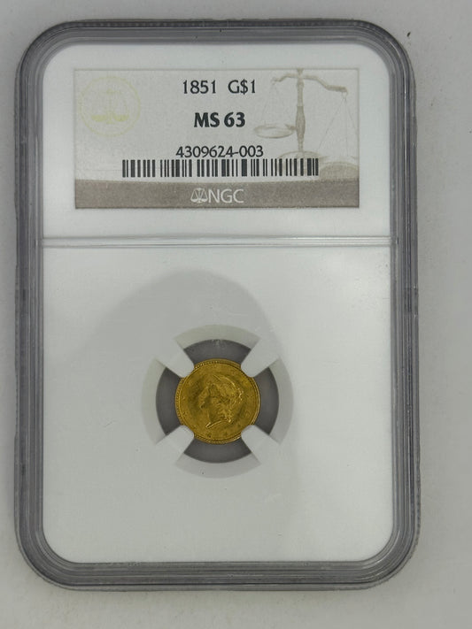 1851 Gold Dollar  MS- 63 NGC (Rare)